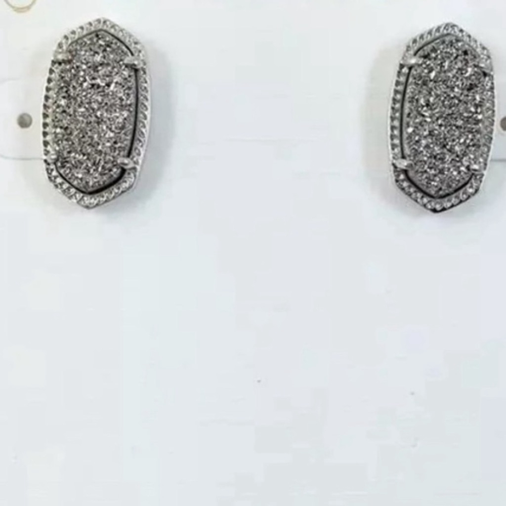 Kendra Scott Ellie Stud Platinum Drusy Rhodium Plated Stud Earrings 1778 - Picture 3 of 4